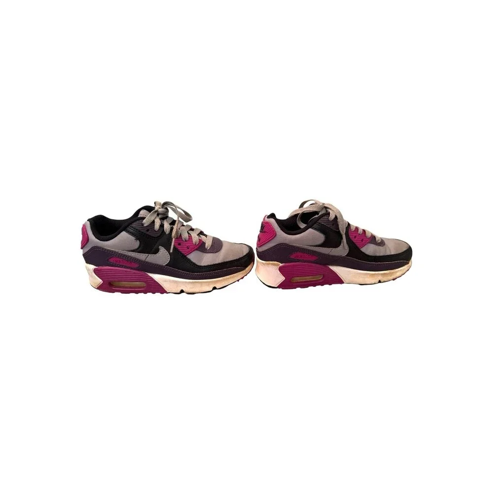 Nike Air Max 90 GS Size 2Y Cement Gray Black Plum Purple Athletic Sneakers